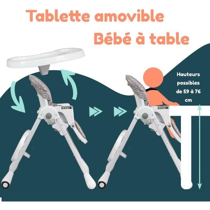 Chaise haute multipositions - BAMBISOL - Inclinable - Jusqu'a 3 ans - Beige / Blanc