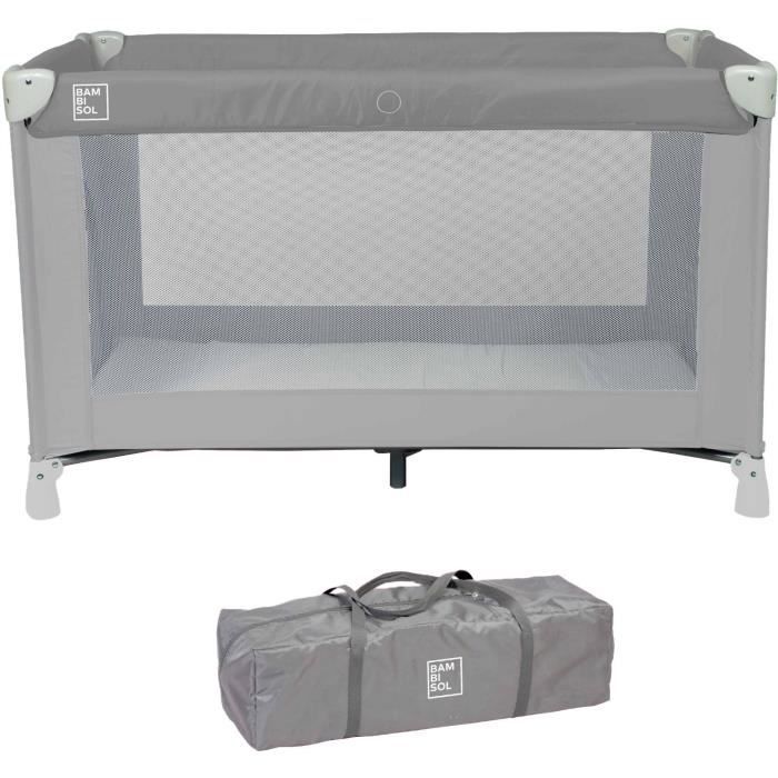 Lit parapluie BAMBISOL 120x60 cm - De la naissance a 36 mois - Matelas et sac de transport inclus