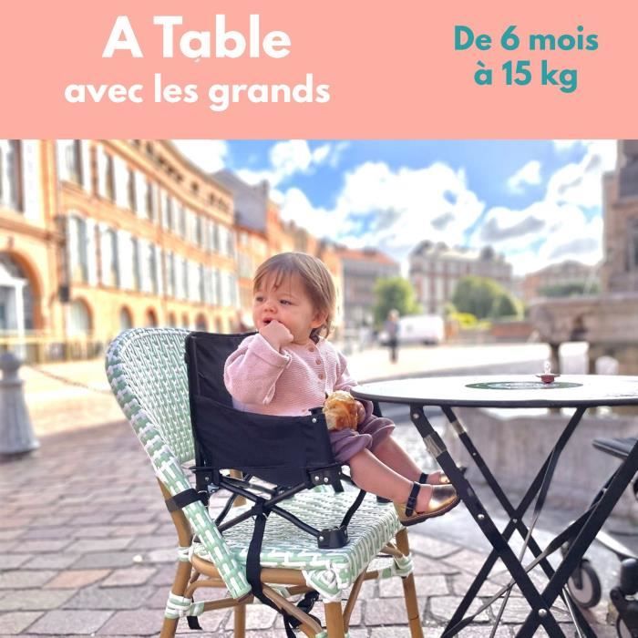 Rehausseur de chaise - BAMBISOL - 6/35 mois - Evolutif en chaise enfant 3/5 ans - Pliable - Noir