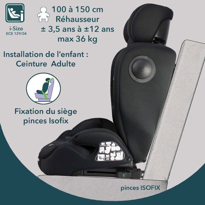 Siege auto évolutif - BAMBISOL - AY575N - Groupe 1/2/3 - I-Size - Isofix - Réducteur - Noir