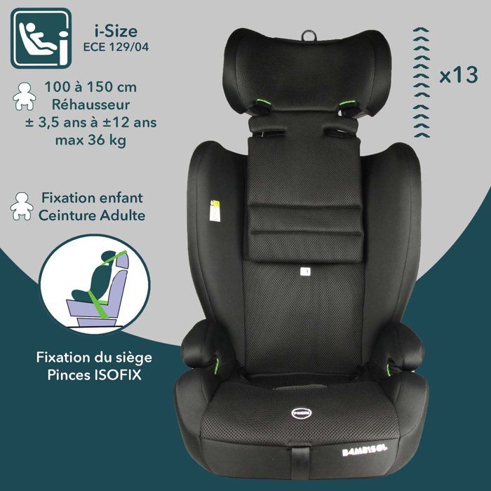Siege auto évolutif - BAMBISOL - AY575N - Groupe 1/2/3 - I-Size - Isofix - Réducteur - Noir