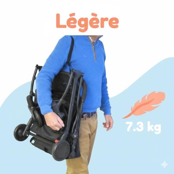 BAMBISOL - Poussette compacte - YUKO - 0 a 36 mois (max 15 kg) - Sangle de portage - 4 roues - Noir