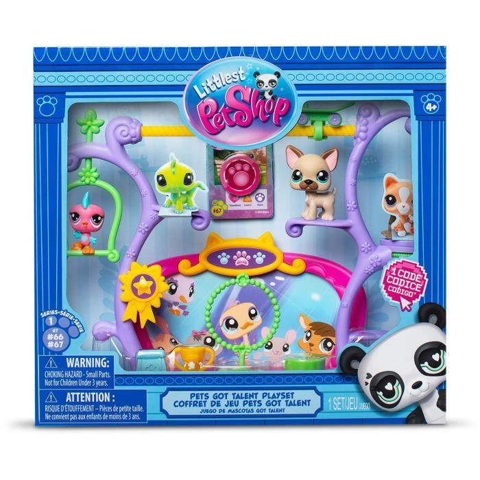 BANDAI - Littlest Pet Shop - Coffret Pets Got Talent - Ensemble de jeu avec 2 animaux, décor et accessoires - BF00558