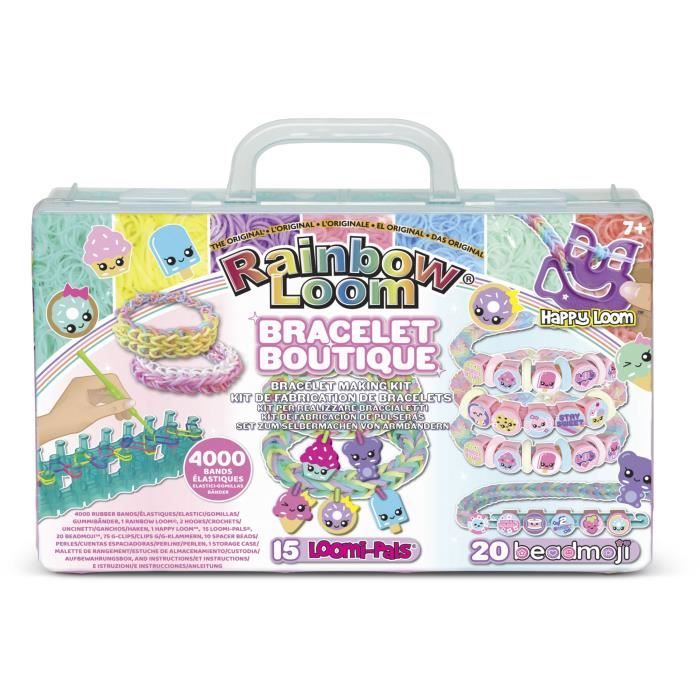 Coffret fabrication automatique de bracelets élastiques - BANDAI - Rainbow Loom Boutique - Contient 4000 Élastiques, Beadmojis...