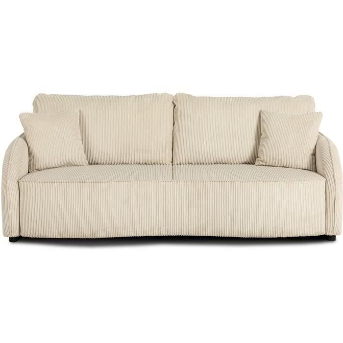 Canapé convertible 3 places - BARI - Velours cotelé - Perle - Coffre de rangement - 215 x 89 x 100 cm