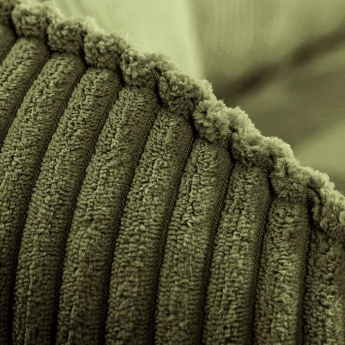 Canapé convertible 3 places - BARI - Velours cotelé - Kaki - Coffre de rangement - 215 x 89 x 100 cm