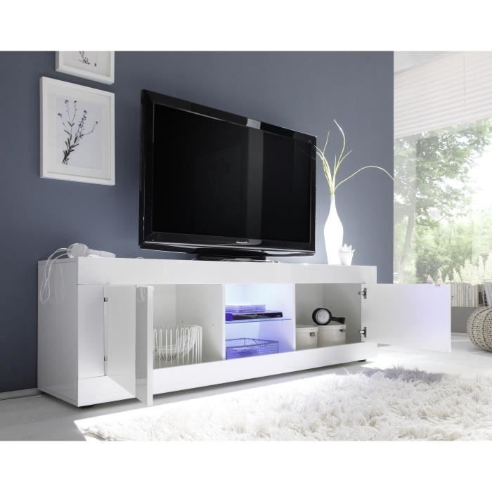 Ensemble séjour - Meuble Tv 180 cm + Buffet 210 cm 2 portes 3 tiroirs - BASICO - Blanc laqué