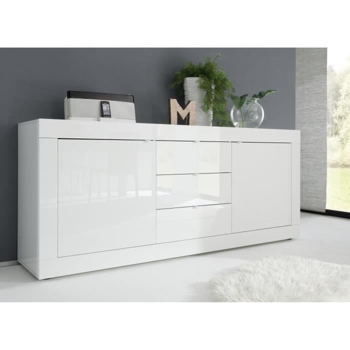 Ensemble séjour - Meuble Tv 180 cm + Buffet 210 cm 2 portes 3 tiroirs - BASICO - Blanc laqué