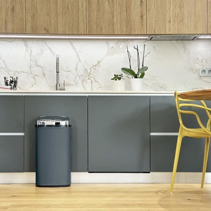 Poubelle de cuisine automatique - LARGO - KITCHEN MOVE - 42 L - Inox gris mat avec cerclage