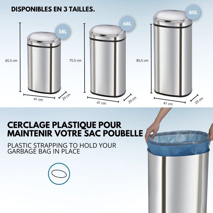 MAJESTIC - Poubelle de Cuisine Automatique - KITCHEN MOVE - 80L - Inox Poli