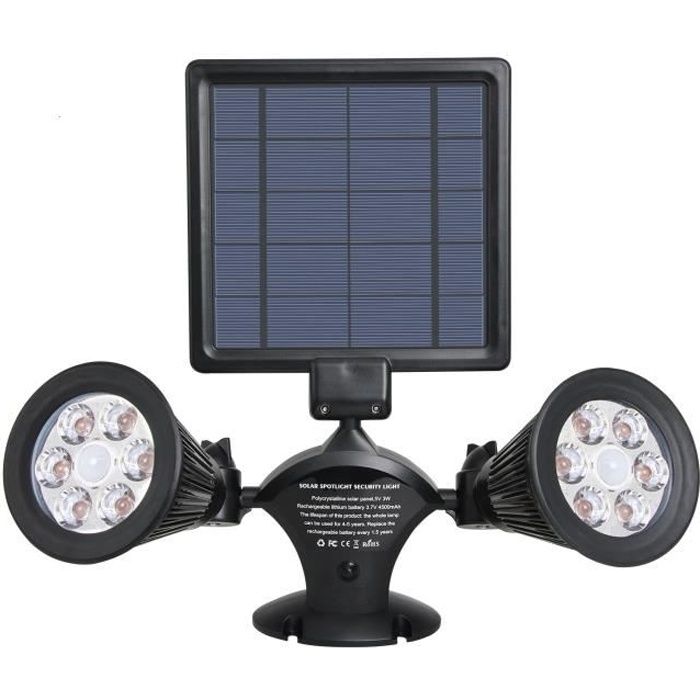 LUMISKY Projecteur double spot solaire extÈrieur Ètanche avec dÈtecteur- 12 LEDs - 600 Lm