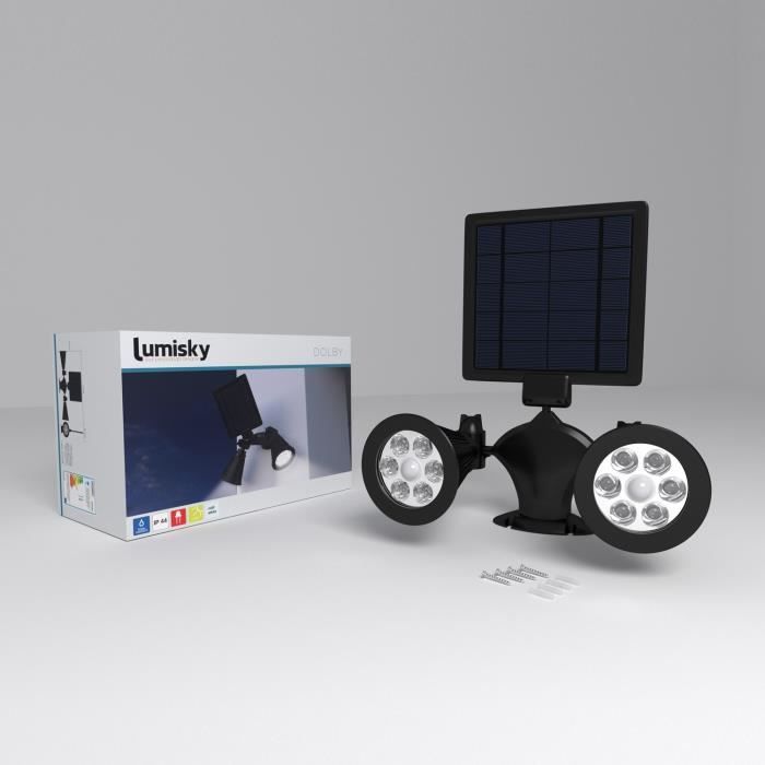 LUMISKY Projecteur double spot solaire extÈrieur Ètanche avec dÈtecteur- 12 LEDs - 600 Lm