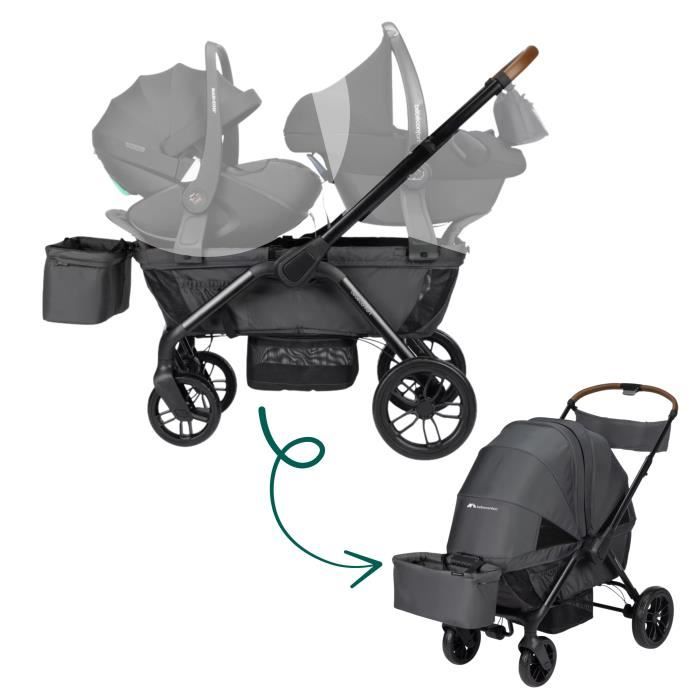 BEBECONFORT HELIOS, Poussette double, tout terrain, compact et pliable, Chariot, de 0 a 4 ans,0 a 22 kg,MINERAL GRAPHITE