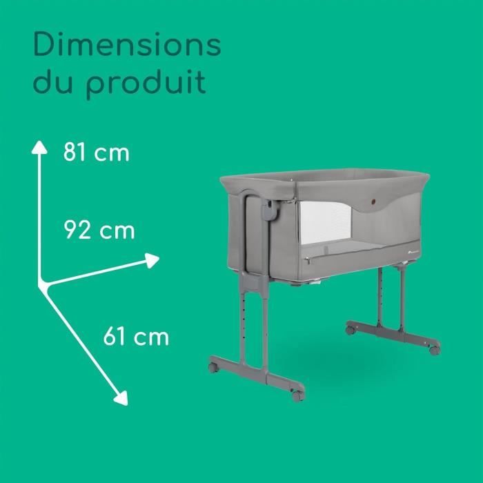 BEBECONFORT AMARA, Cododo, pliant, 2 en 1, Berceau confortable, 4 roues, pliage rapide, 0-6mois,0 a 9kg, tinted graphite