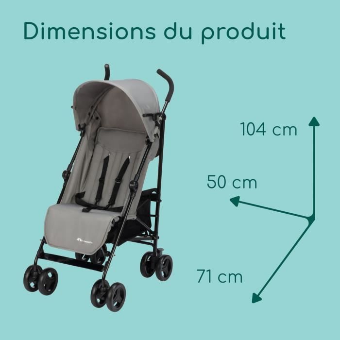 BEBECONFORT RAINBOW Poussette Canne 2eme âge, légere, pliage facile, multipositions, 6 mois a 4 ans, jusqu'a 22 kg MINERAL GRAY