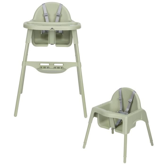 BEBECONFORT Meely Chaise haute bébé 2 en 1, évolutive en petite chaise, De 6 mois a 3 ans (15kg), Mineral Green