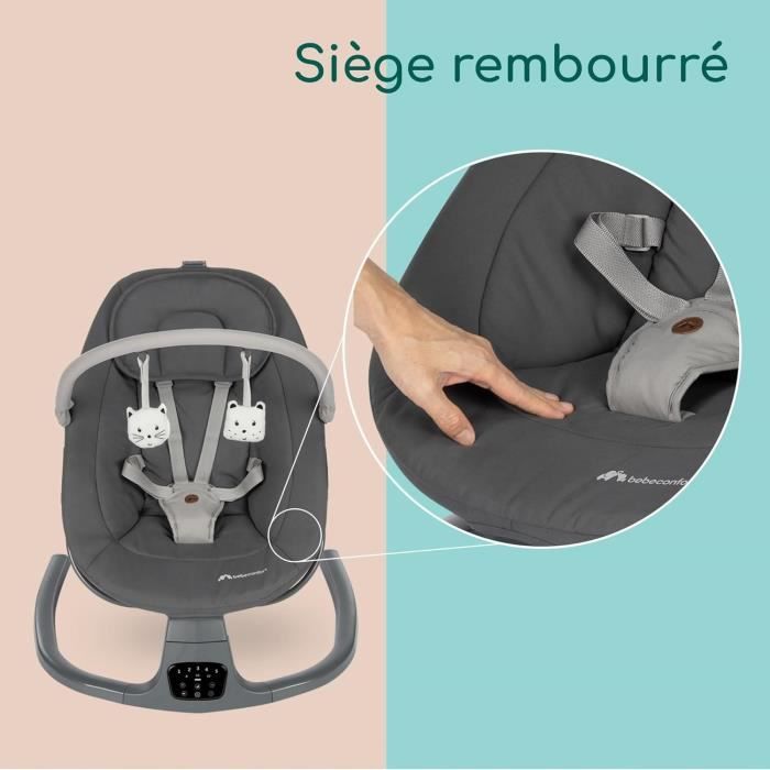 BEBECONFORT JOLANA, Transat balancelle, confortable, détection de mouvements, De 0 a 9 mois (9kg) TINTED GRAPHITE