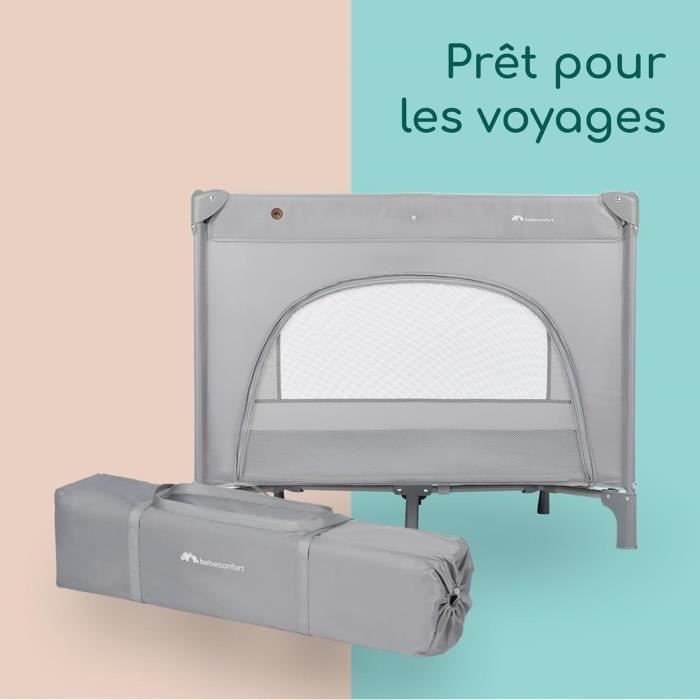 BEBECONFORT ADONIS, Parc-Lit, 2en1, ouverture sur le côté,spacieux, idéal pour voyager, léger, De 0 a 3 ans (15kg) Mineral gray
