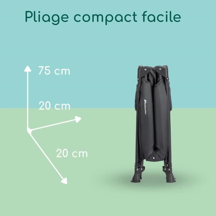 BEBECONFORT Sweet dreams Lit bébé, Lit parapluie, De la naissance a 3 ans (jusqu'a 15kg) + sac de transport, Mineral Graphite