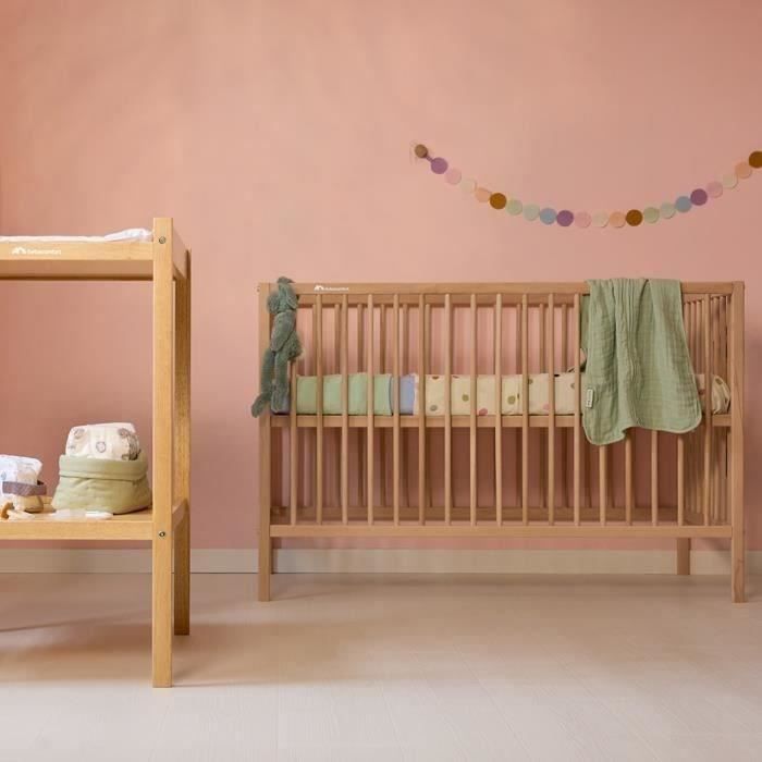 BEBECONFORT Poppy, Lit a barreaux Bois Naturel, 3 niveaux ajustables, 60x120 cm, des la naissance jusqu'a 3 ans