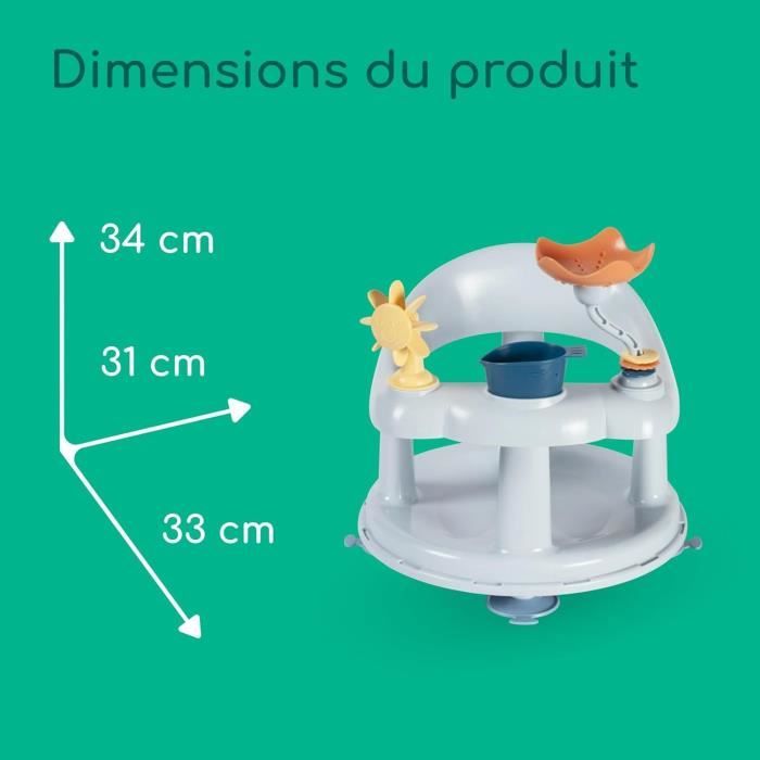 BEBECONFORT Siege de Bain pour Bebe Pivotant, 6-12 Mois, 10 kg max, Pivotant a 360°, Jeux, Antidérapant, Ergonomique, Ventouses,Bleu