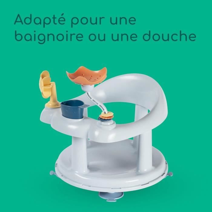 BEBECONFORT Siege de Bain pour Bebe Pivotant, 6-12 Mois, 10 kg max, Pivotant a 360°, Jeux, Antidérapant, Ergonomique, Ventouses,Bleu