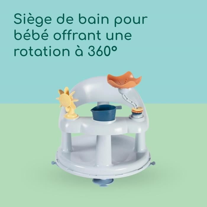 BEBECONFORT Siege de Bain pour Bebe Pivotant, 6-12 Mois, 10 kg max, Pivotant a 360°, Jeux, Antidérapant, Ergonomique, Ventouses,Bleu