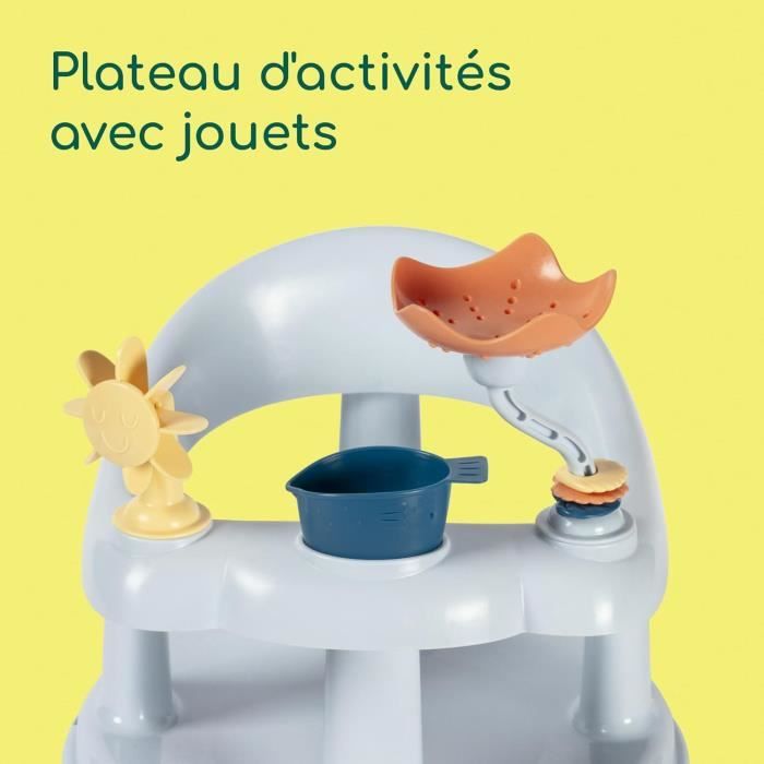BEBECONFORT Siege de Bain pour Bebe Pivotant, 6-12 Mois, 10 kg max, Pivotant a 360°, Jeux, Antidérapant, Ergonomique, Ventouses,Bleu