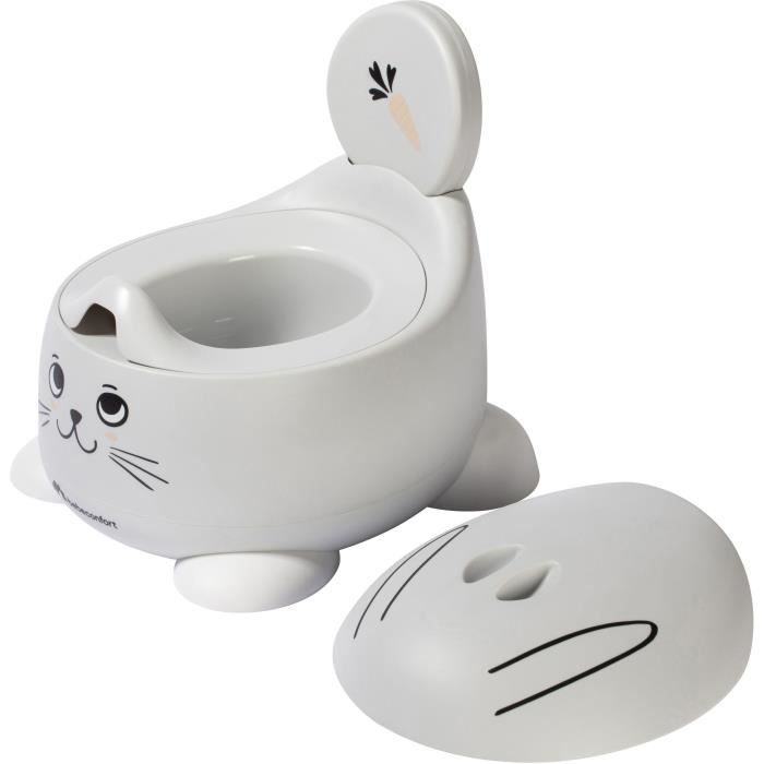 BEBECONFORT Pot Bébé Toilette Confort, 12-36 Mois (max. 20 kg), Jolis Motifs D'animaux, Toilette Enfant Antidérapante, Lapin Gris