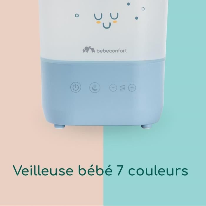 BEBECONFORT Humidificateur D'air Bébé Cool-Mist, Veilleuse Bébé 7 Couleurs, Réservoir Easy-Fill 2,1 l,Brosse de Nettoyage, Bleu