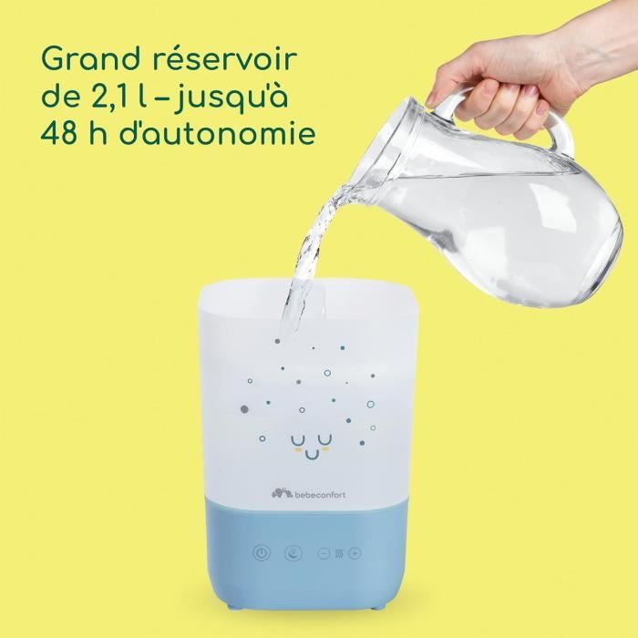 BEBECONFORT Humidificateur D'air Bébé Cool-Mist, Veilleuse Bébé 7 Couleurs, Réservoir Easy-Fill 2,1 l,Brosse de Nettoyage, Bleu
