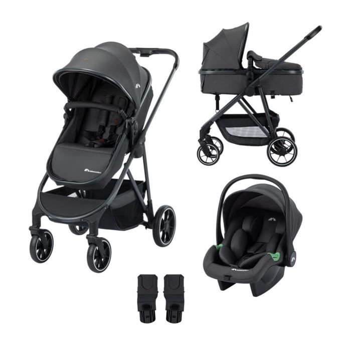 BEBECONFORT Brume Trio, Poussette 3 en 1, 0 a 4 ans, compacte et légere, siege auto i-Size, Mineral Graphite