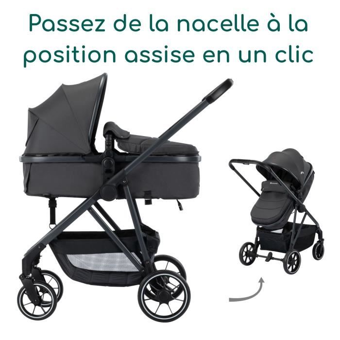 BEBECONFORT Brume Trio, Poussette 3 en 1, 0 a 4 ans, compacte et légere, siege auto i-Size, Mineral Graphite