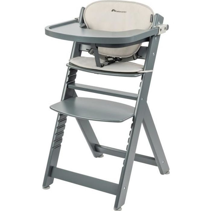 BEBECONFORT Timba + coussin, Chaise haute bébé, Chaise bois, De 6 mois a 10 ans (30kg), Gray Mist