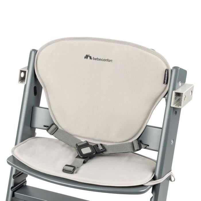 BEBECONFORT Timba + coussin, Chaise haute bébé, Chaise bois, De 6 mois a 10 ans (30kg), Gray Mist