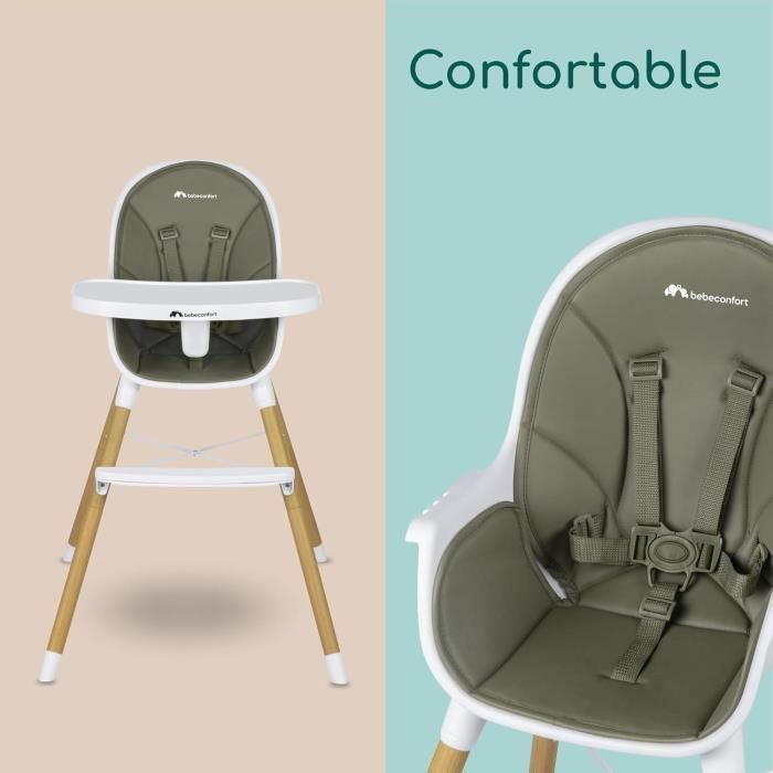 BEBECONFORT AVISTA Chaise haute évolutive, Des 6 mois jusqu' a 6 ans (30 kg), se transforme en petite chaise enfant, Mineral green
