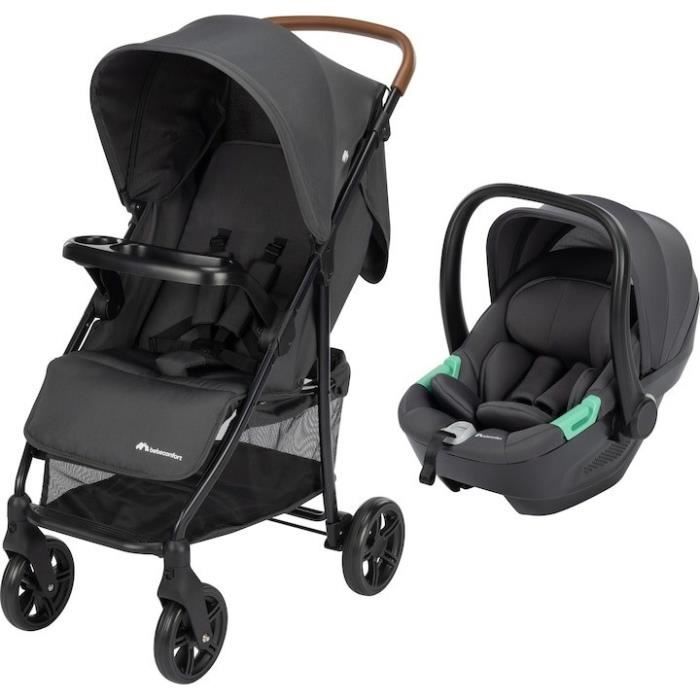 BEBECONFORT MISTY DUO, Poussette duo, siege auto Gr0+ R129, grand panier,0 a 4 ans,0 a 22 kg,adaptateurs, Mineral Graphite