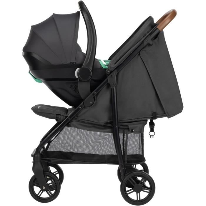 BEBECONFORT MISTY DUO, Poussette duo, siege auto Gr0+ R129, grand panier,0 a 4 ans,0 a 22 kg,adaptateurs, Mineral Graphite