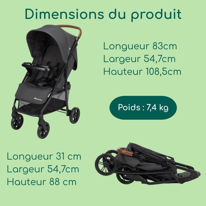 BEBECONFORT MISTY DUO, Poussette duo, siege auto Gr0+ R129, grand panier,0 a 4 ans,0 a 22 kg,adaptateurs, Mineral Graphite