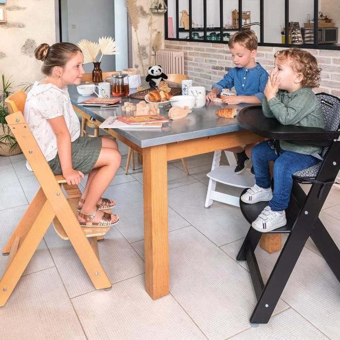 BEBECONFORT TIMBA + coussin Chaise haute bébé, Chaise bois évolutive, de 6 mois a 99 ans, Chaise Bois et coussin beige