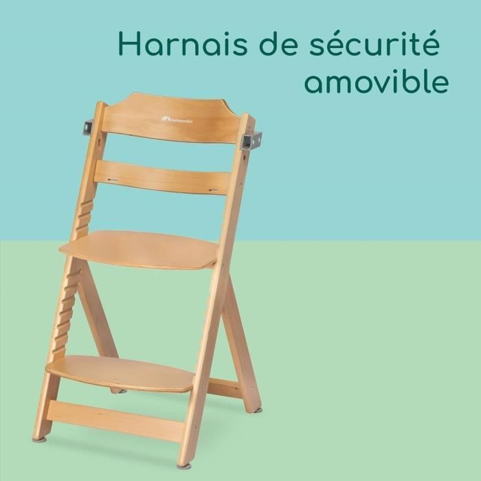 BEBECONFORT TIMBA + coussin Chaise haute bébé, Chaise bois évolutive, de 6 mois a 99 ans, Chaise Bois et coussin beige