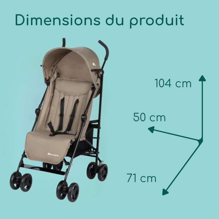 BEBECONFORT RAINBOW Poussette Canne 2eme âge, légere, pliage facile, multipositions, 6 mois a 4 ans, jusqu'a 22 kg mineral Beige