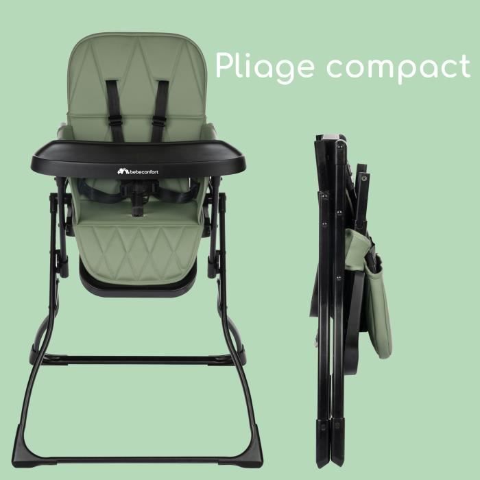 BEBECONFORT LILY Chaise haute bébé, ultra compacte et légere, confort optimal, de 6 mois a 3 ans, jusqu'a 15 kg, Mineral green