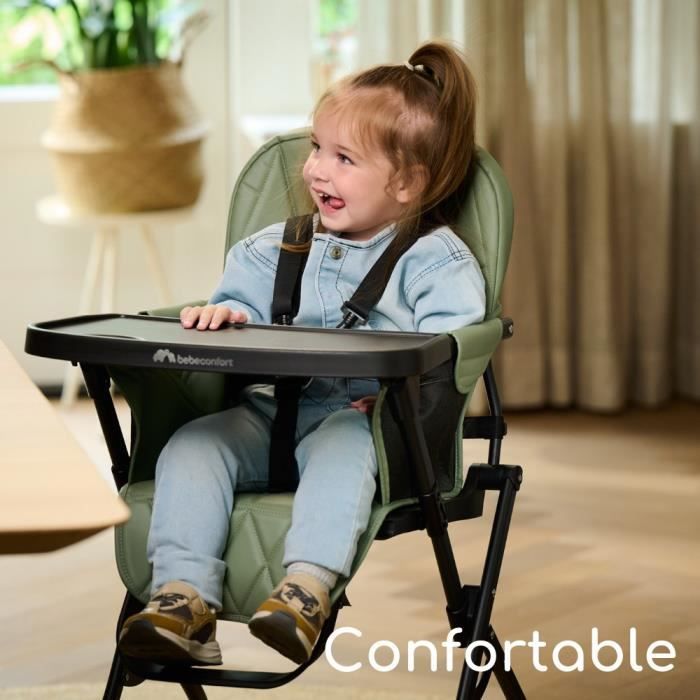 BEBECONFORT LILY Chaise haute bébé, ultra compacte et légere, confort optimal, de 6 mois a 3 ans, jusqu'a 15 kg, Mineral green