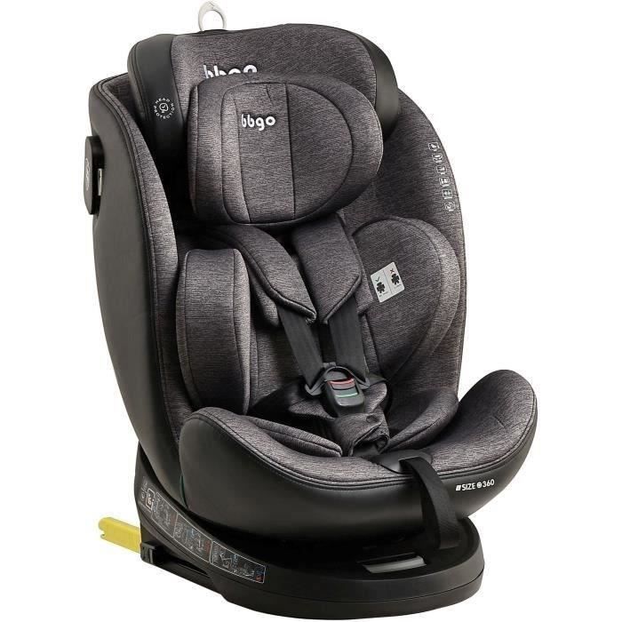 Siege-auto pivotant - BBGO - Wondersafe - Naissance a 12 ans - I-SIZE 40-150cm - ISOFIX Top tether - Gris - Fibre bambou Simili cuir