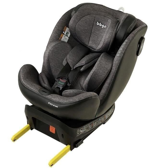 Siege-auto pivotant - BBGO - Wondersafe - Naissance a 12 ans - I-SIZE 40-150cm - ISOFIX Top tether - Gris - Fibre bambou Simili cuir