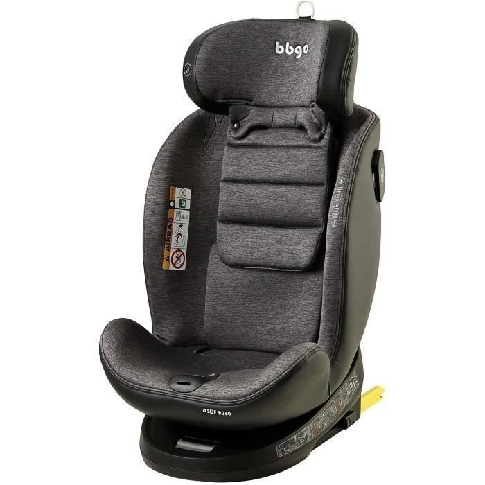 Siege-auto pivotant - BBGO - Wondersafe - Naissance a 12 ans - I-SIZE 40-150cm - ISOFIX Top tether - Gris - Fibre bambou Simili cuir
