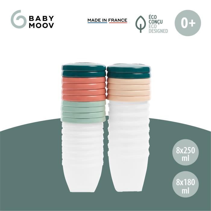 Pots de conservation Babymoov Babybols BiosourcÈs - Lot de 8x180ml + 8x250ml - GraduÈs en ml et oz