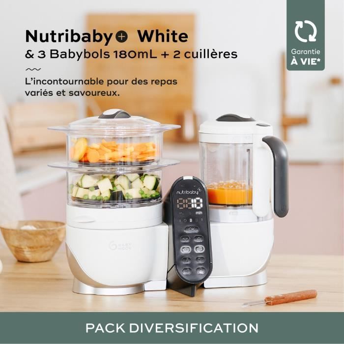 Babymoov Pack Nutribaby(+) Blanc & 3 Babybols 180mL + 2 cuilleres - IdÈal pour la diversification
