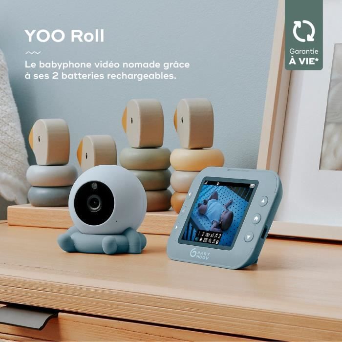 Babymoov Babyphone Caméra Sans Fil YOO Roll - Rechargeable - Autonomie 8h - Ecran 3,5- Berceuses - Portée 300m